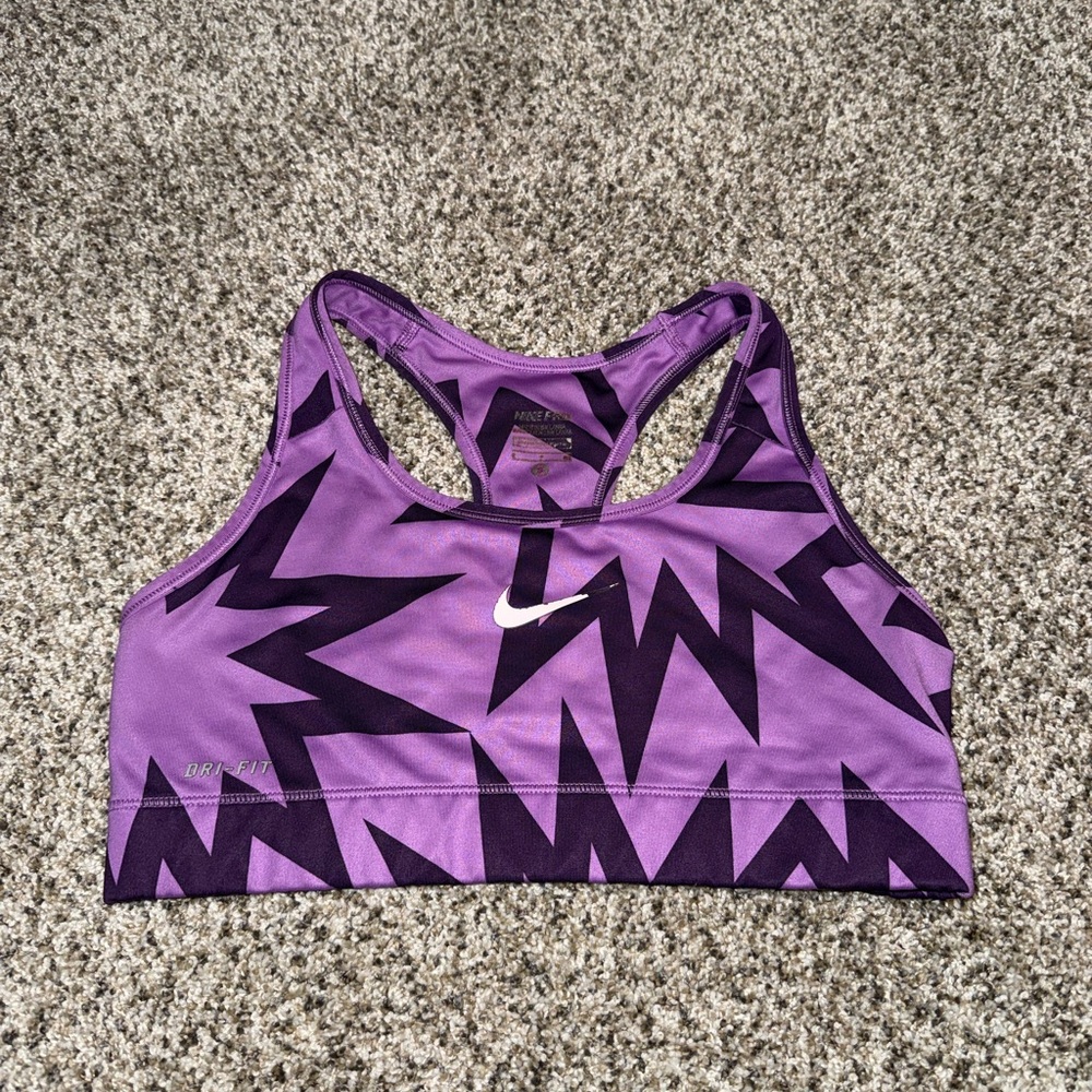 Nike Pro Purple and Dark Purple Graphic Patterned Racerback Sports Bra